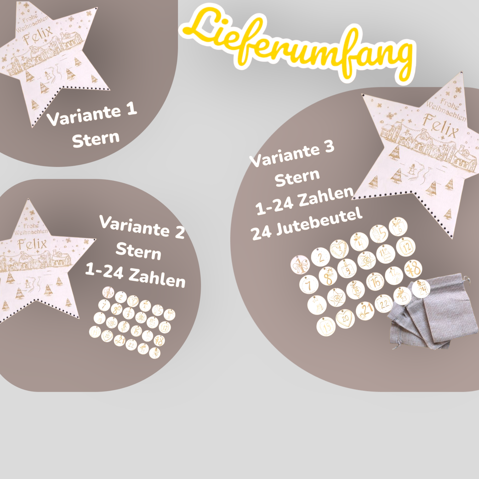 Personalisierter Holz-Adventskalender – Weihnachtsstern mit Namen
