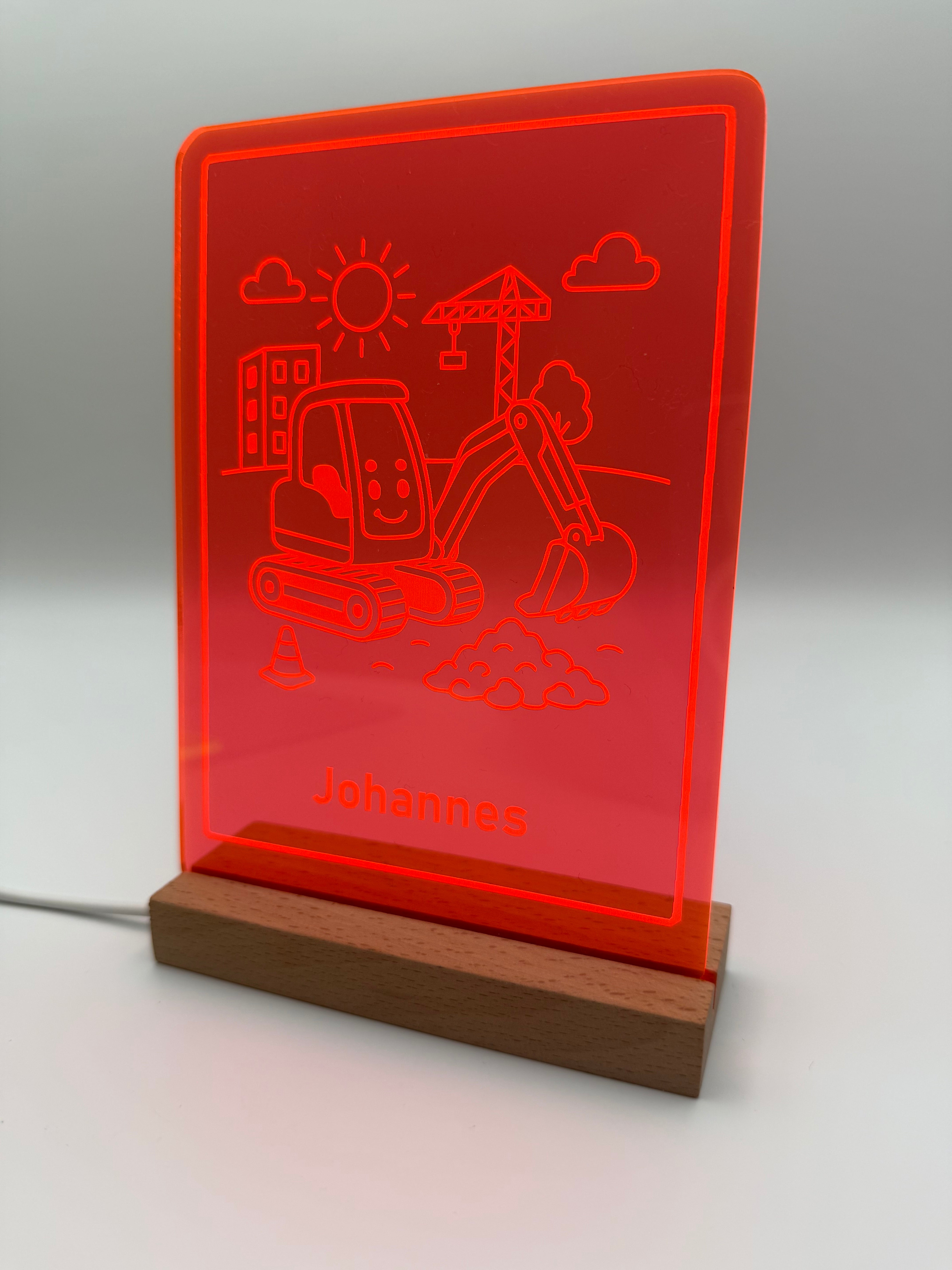 LED Nachtlicht für Kinder mit Namen – Personalisierte Acryl Lampe mit Holzsockel – Geschenk Babyzimmer, Einschulung, Geburtstag