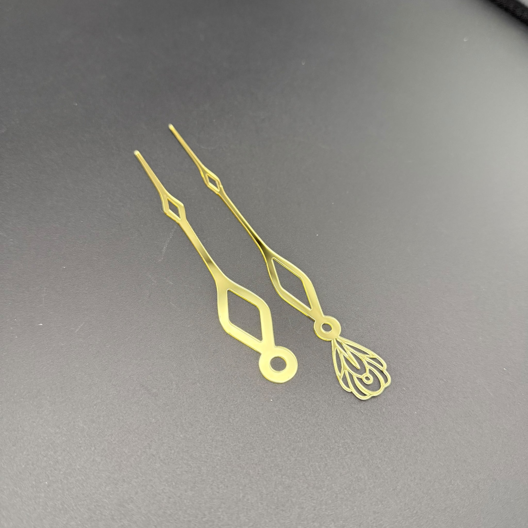 Uhrzeiger Pfauenauge mit Ornament – DIY Uhrzeiger aus Acryl – Set in Gold mit optionalem Uhrwerk