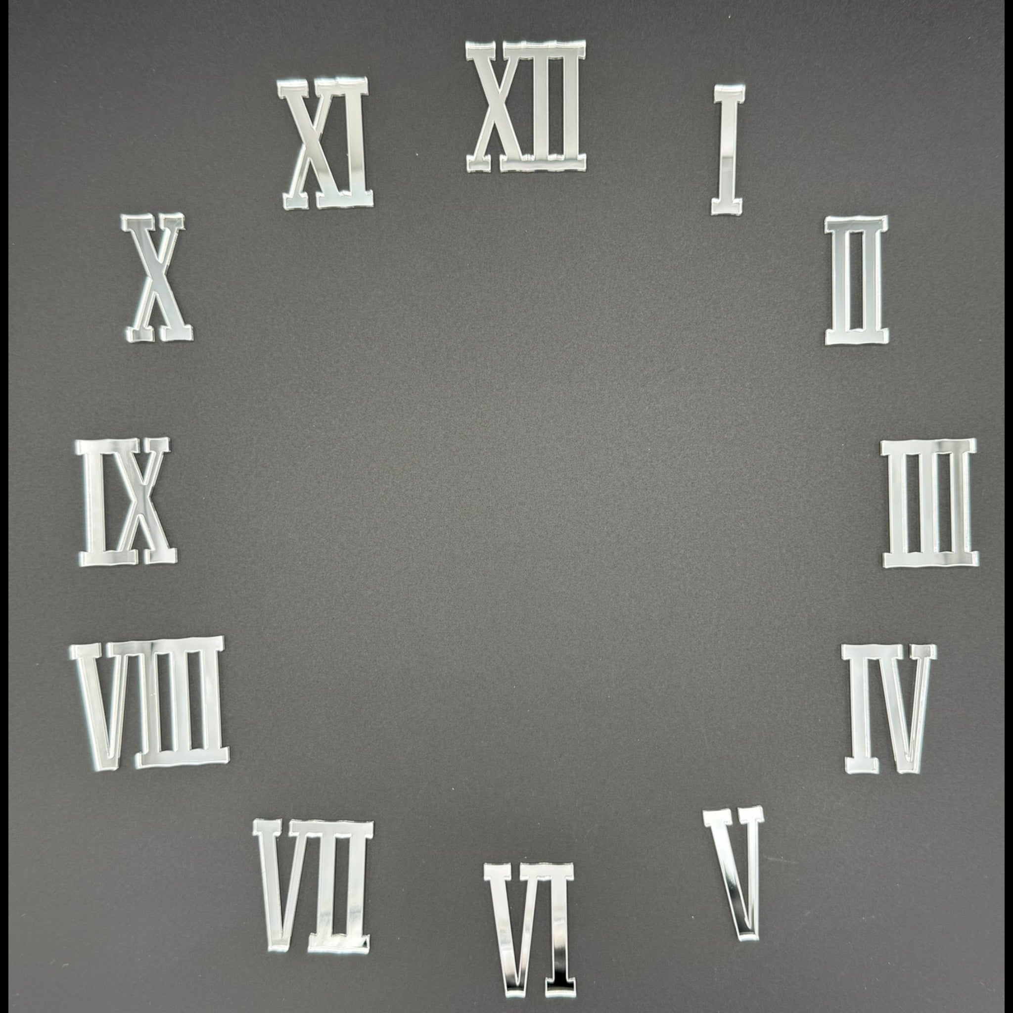 Zahlen für Uhrenherstellung aus Spiegelacryl – SHADOW – Zahlen I bis XII – Römische Ziffern – Uhrziffern für DIY Wanduhren