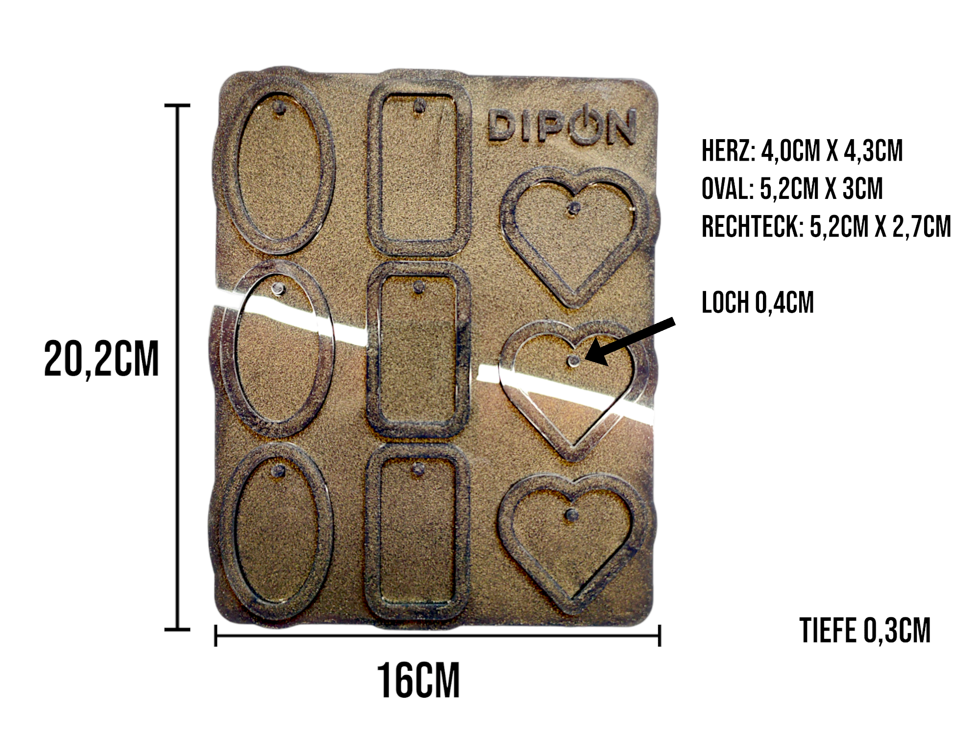 Mold No. 044 Anhänger Set Oval, Rechteck, Herz