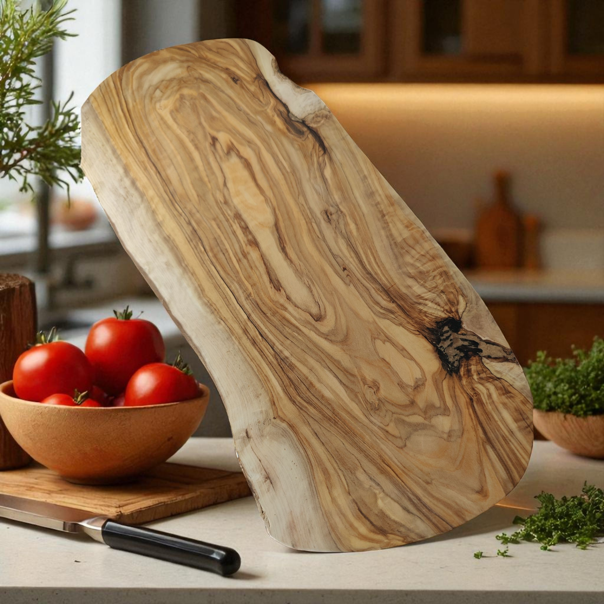 Olive wood board with rustic edge