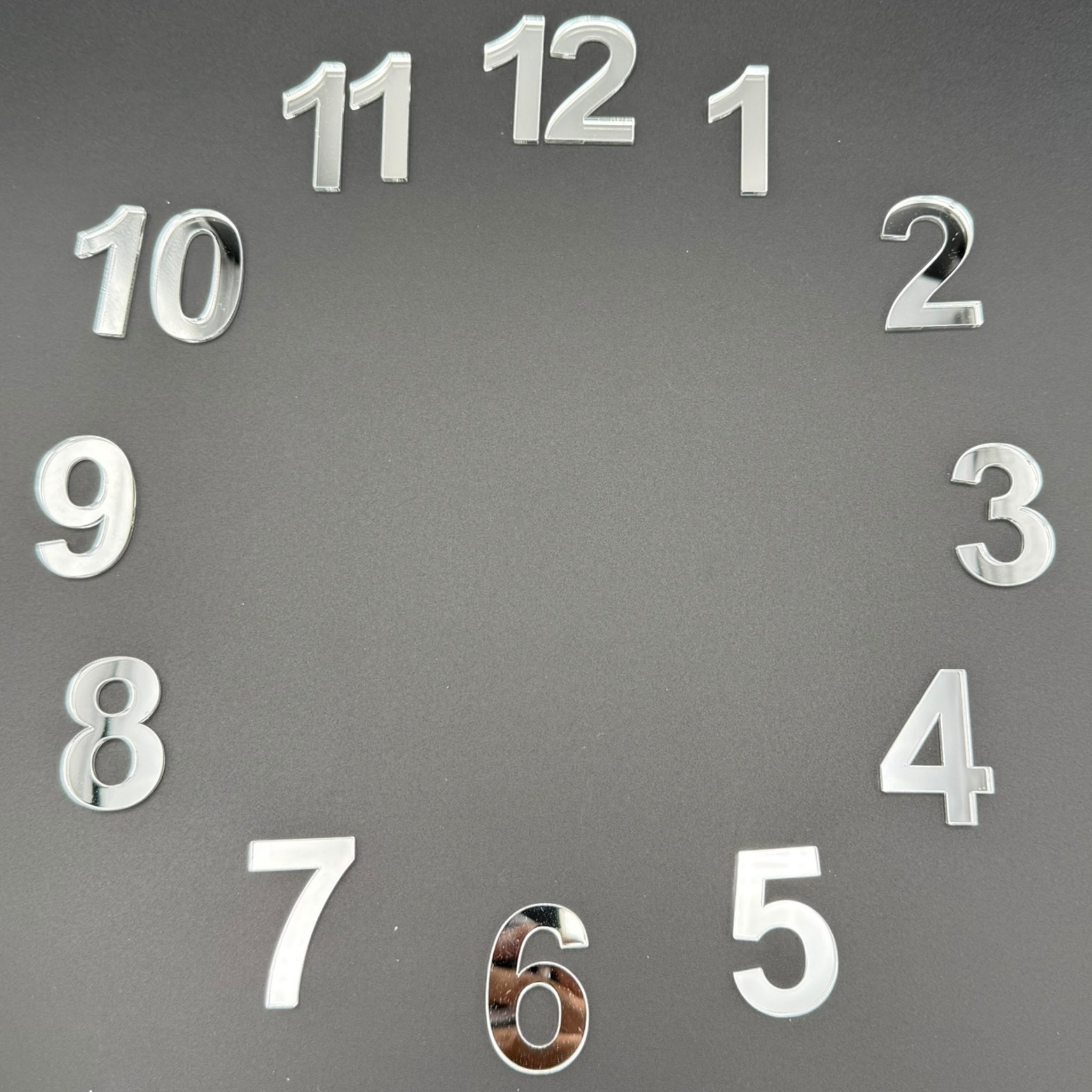 Zahlen 1 bis 12 im ARIAL Stil aus Acryl | Klare, moderne Ziffern für DIY Wanduhren