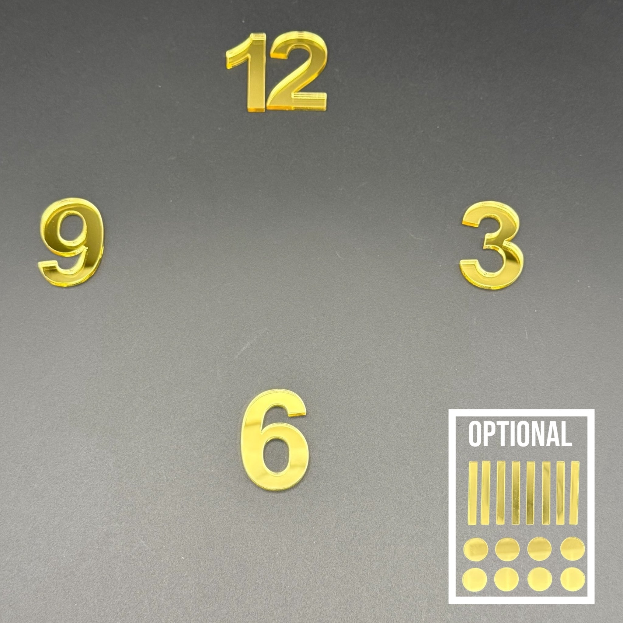 Zahlen ARIAL 3 6 9 12 aus Acryl | Modernes Set mit optionalen Punkten | Für DIY Wanduhren