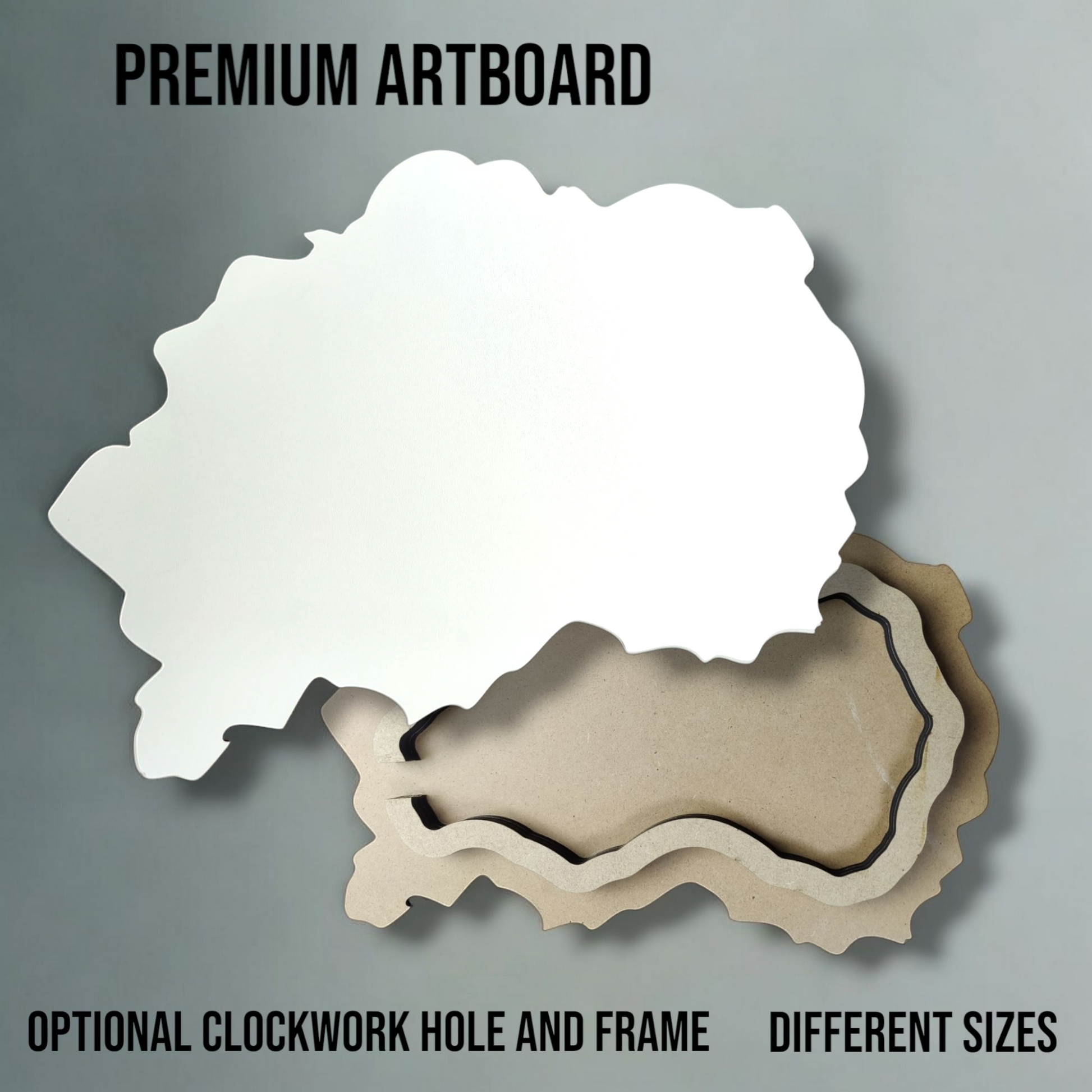 Premium Artboard in Freiform aus MDF, weiß beschichtet, für kreative Uhrendesigns.